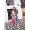 TE6436YZS Holiday style geometry colorful stripes off shoulder backless beach maxi dress