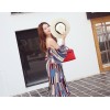 TE6436YZS Holiday style geometry colorful stripes off shoulder backless beach maxi dress