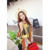 TE6436YZS Holiday style geometry colorful stripes off shoulder backless beach maxi dress