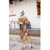 TE6436YZS Holiday style geometry colorful stripes off shoulder backless beach maxi dress