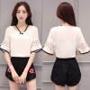 TE8825JDYJ Lace splicing chiffon shirt with embroidery shorts