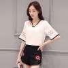 TE8825JDYJ Lace splicing chiffon shirt with embroidery shorts