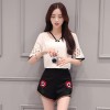 TE8825JDYJ Lace splicing chiffon shirt with embroidery shorts