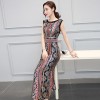 TE8826JDYJ Geometry pope vintage print empire waist side slit maxi dress