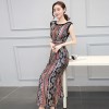 TE8826JDYJ Geometry pope vintage print empire waist side slit maxi dress