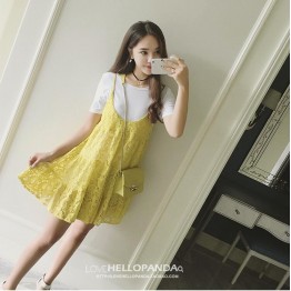 TE8868SYM Maternity cotton t-shirt with lace gallus dress