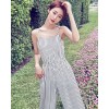 TE3050YZS Europe fashion stripes casual empire waist wide leg jumpsuit