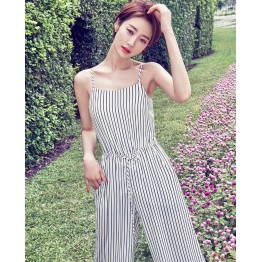 TE3050YZS Europe fashion stripes casual empire waist wide leg jumpsuit