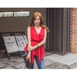 TE6442YZS Fashion slim waist temperament hollow out backless chiffon tops