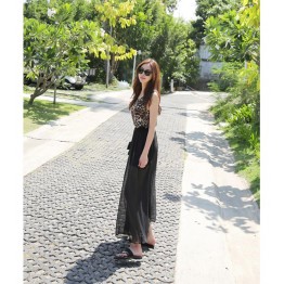 TE6443YZS Europe fashion chiffon long sexy skirt with leopard vest