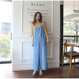 TE6445YZS Large size vintage loose slim wide leg suspender denim pants