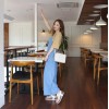 TE6445YZS Large size vintage loose slim wide leg suspender denim pants