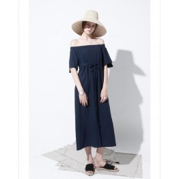 TE6447YZS Europe fashion boat neck off shoulder long dress