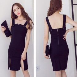 TE9311WMSS Slit slim waist tight hip suspender dress