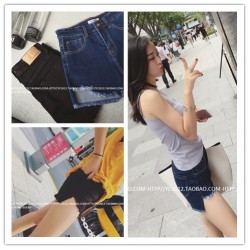 TE5147DDFS Korean fashion slim rough edge slit empire waist denim shorts