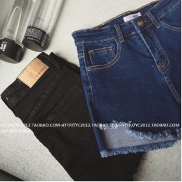 TE5147DDFS Korean fashion slim rough edge slit empire waist denim shorts