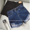 TE5147DDFS Korean fashion slim rough edge slit empire waist denim shorts