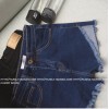 TE5147DDFS Korean fashion slim rough edge slit empire waist denim shorts