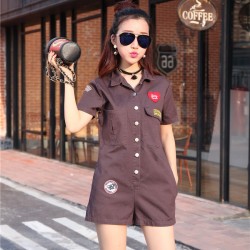 TE643YRYY Casual empire waist badge applique jumpsuit