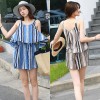 TE6452YZS Colorful stripes contract color geometry pattern scrawl fake two piece jumpsuit