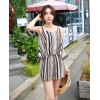 TE6452YZS Colorful stripes contract color geometry pattern scrawl fake two piece jumpsuit