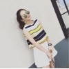 TE6685YRYY Loose stripes lacing back sleeveless tops with skirt