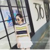 TE6685YRYY Loose stripes lacing back sleeveless tops with skirt