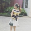 TE6685YRYY Loose stripes lacing back sleeveless tops with skirt