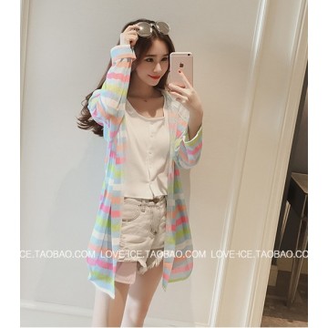 TE6742YRYY Loose slim fashion colorful stripes sunscreen coat