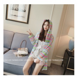 TE6742YRYY Loose slim fashion colorful stripes sunscreen coat