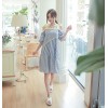 TE6453YZS Contact color boat neck backless off shoulder stripes irregular gallus dress