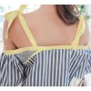 TE6453YZS Contact color boat neck backless off shoulder stripes irregular gallus dress