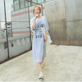 TE6454YZS Letters print loose long t-shirt dress