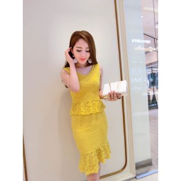 TE7155YES Short sleeve lace tops with fishtail skirt