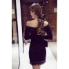 TE9124WMSS New style burn out hollow out sexy boat neck tight hip long sleeve dress