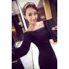 TE9124WMSS New style burn out hollow out sexy boat neck tight hip long sleeve dress