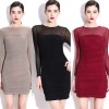 TE9150WMSS Sexy club slim mesh drape tight hip long sleeve dress