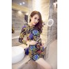 TE9159WMSS Europe fashion sexy slim long sleeve midriff print dress