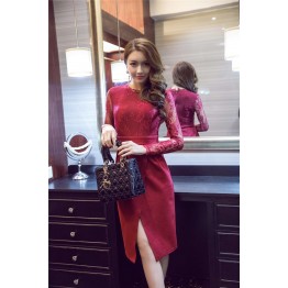 TE9221WMSS Europe fashion OL temperament lace long sleeve dress