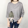 TE302DDNZ Plus size cute girl portrait silk bowknot print loose round neck fleece t-shirt