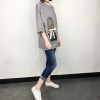 TE302DDNZ Plus size cute girl portrait silk bowknot print loose round neck fleece t-shirt