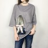 TE302DDNZ Plus size cute girl portrait silk bowknot print loose round neck fleece t-shirt