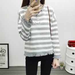 TE6640BYZJ Korean fashion joker stripes preppy style long sleeve t-shirt