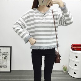 TE6640BYZJ Korean fashion joker stripes preppy style long sleeve t-shirt