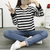 TE6640BYZJ Korean fashion joker stripes preppy style long sleeve t-shirt