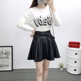 TE6648BYZJ joker pure color preppy style PU leather bubble skirt