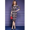 TE6676VIP Autumn new style v neck geometry print slim tight hip dress