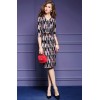 TE6676VIP Autumn new style v neck geometry print slim tight hip dress