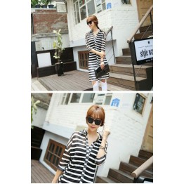 TE9950WJYS Color matching stripes half sleeve long shirt