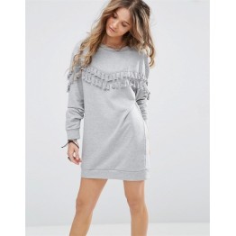 TE8752MRFS Tassel round neck long sleeve fleece dress